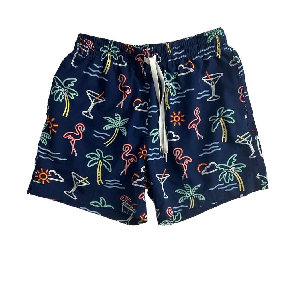 Chubbies Navy Blue Drawstring Waist Tropical Print ElasticSwim Trunks Shorts Sma